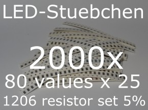 SMD Widerstandssortiment 1206 5%, 80 Werte x 25 Stück = 2000 Stück