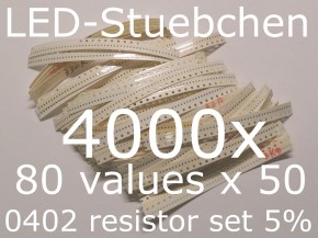 SMD Widerstandssortiment 0402 5%, 80 Werte x 50 Stück = 4000 Stück